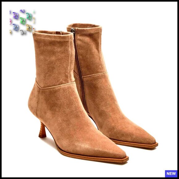 Shoes - Stiletto Ankle Boots Pointed Toe Side Zipper Synthetic Leather Fashion Heels